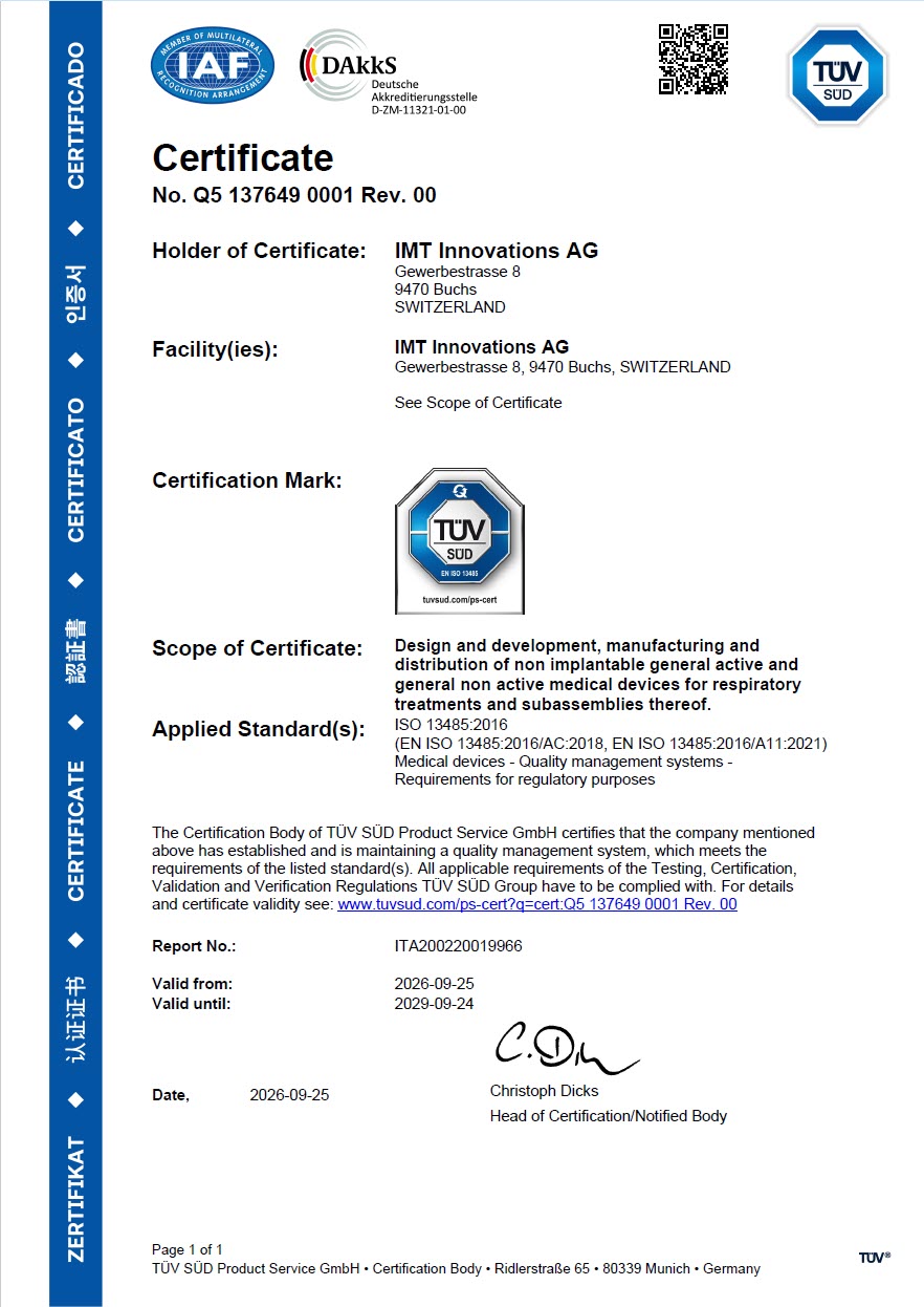 ISO 13485 Certificate IMT Innovations AG